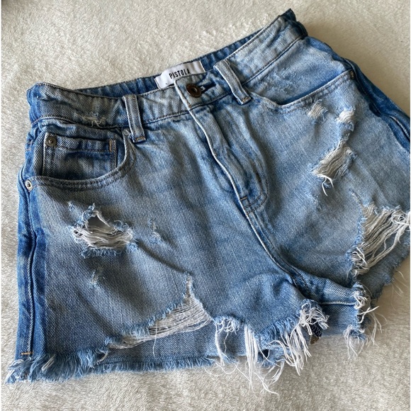 Pistola Two Tone Distressed Denim Shorts - Picture 2 of 15